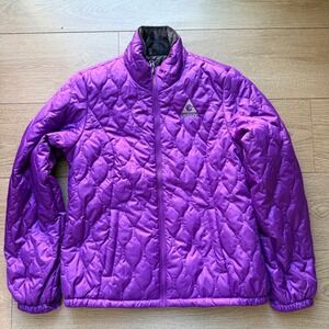 Gerry Quilted Puffer Jacket Purple Full Zip Faux Fur Collar Women Small